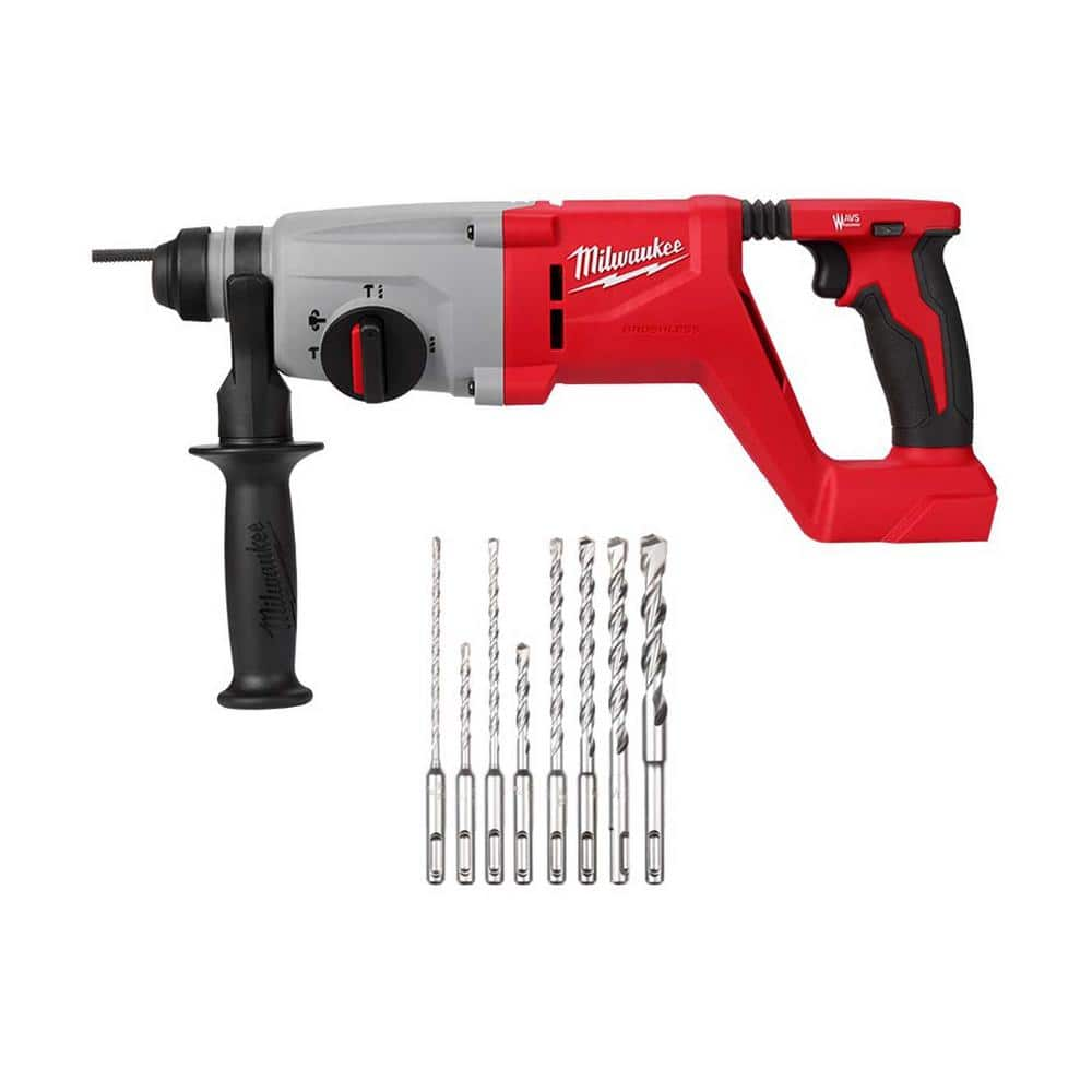 M18 18V Lithium-Ion Brushless Cordless 1 in. SDS-Plus D-Handle Rotary Hammer (Tool-Only) with Carbide Bit Set (8-Piece) -  Milwaukee