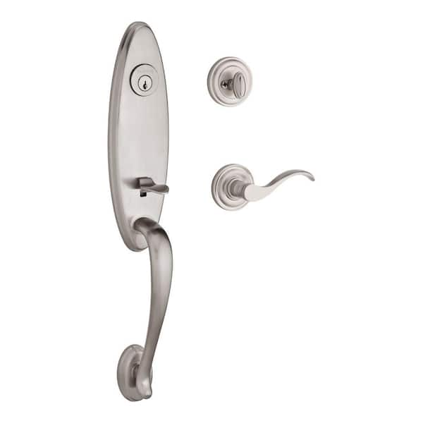 Baldwin Reserve Chesapeake Single Cylinder Satin Nickel Door Handleset with Curve Left-Handed Lever and Traditional Round Rose