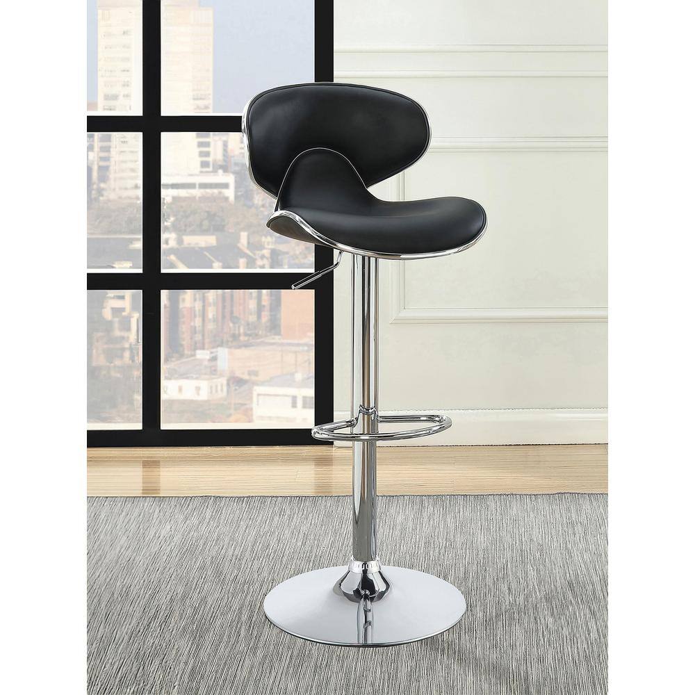 Black Faux Leather Adjustable Swivel Bar Stool with Chrome Base