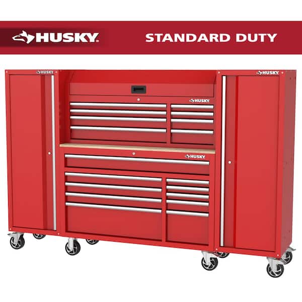 Modular Tool Storage 92in. W Standard Duty Red Mobile Workbench Cabinet w/ 52in. W Top Chest and (2) 20 in. Side Lockers