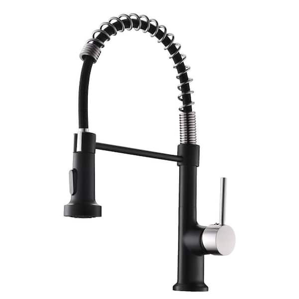 Spring Single Handle Pull Down Sprayer Kitchen Faucet in Matte Black and Brushed Nickel