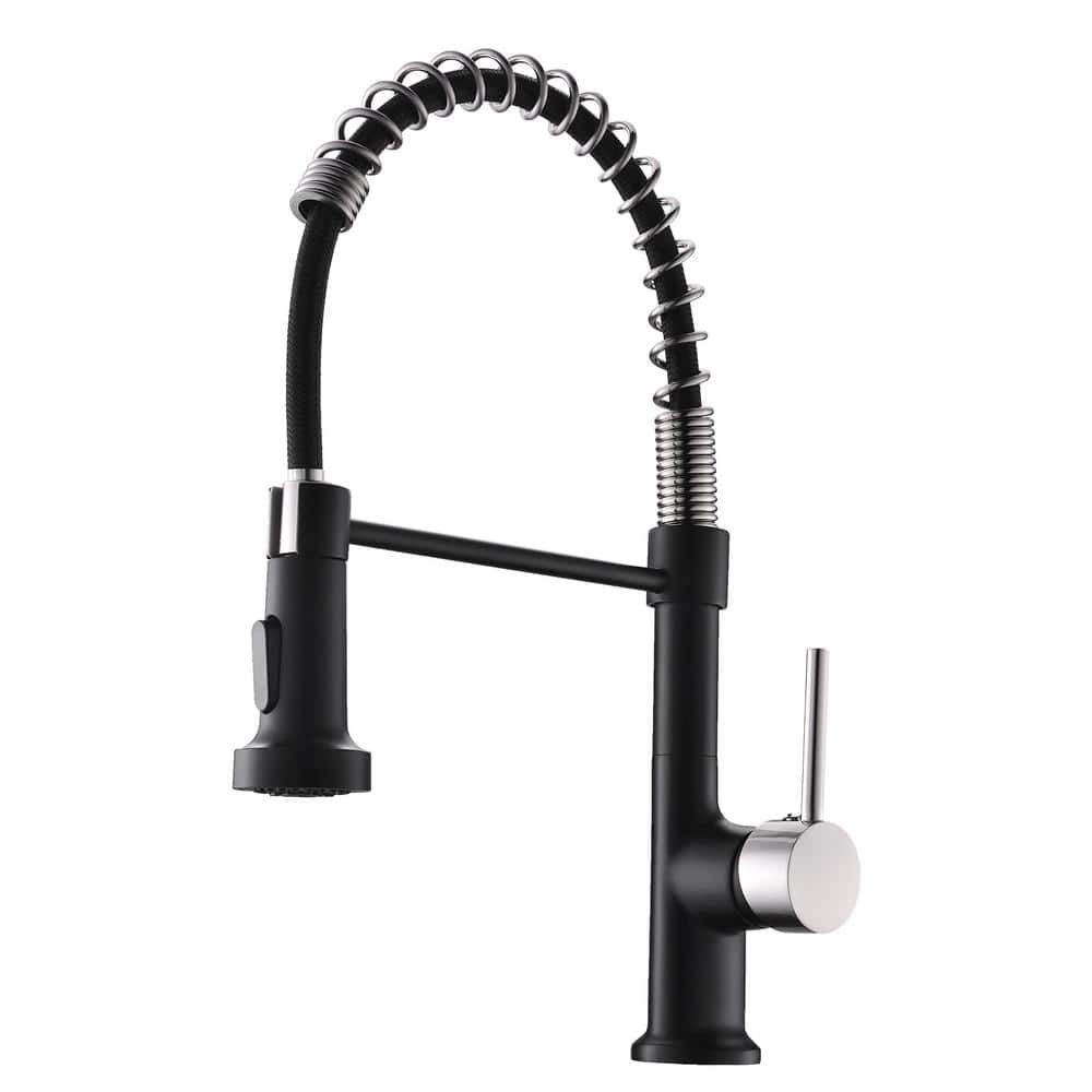Spring Single Handle Pull Down Sprayer Kitchen Faucet in Matte Black and Br