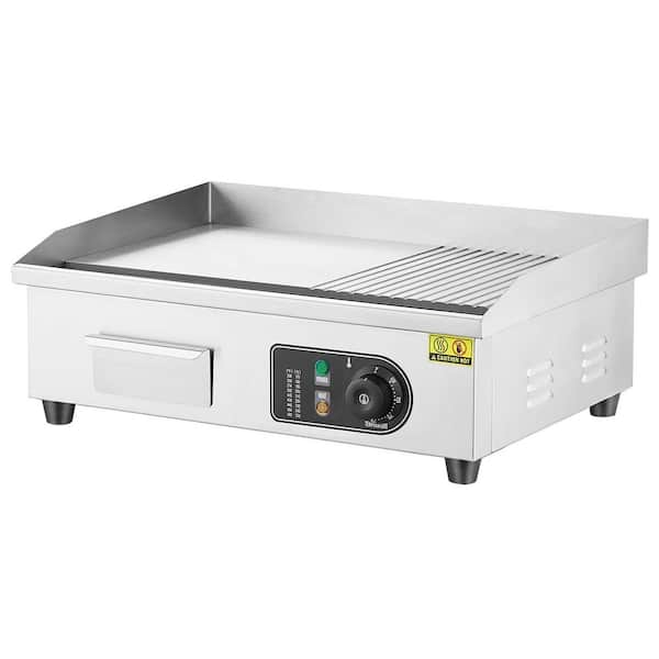 SKYSHALO Commercial Electric Griddle, 1600W Countertop Half-Flat Top Grill 21.26 x 11.81 x 0.39 in. Stainless Steel Grill 353 sq.