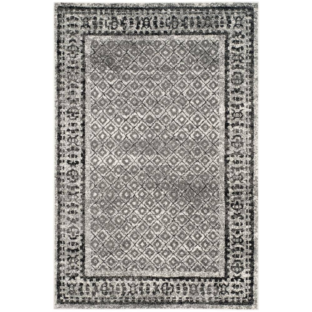 Ivory and Gray Floral Motif Rectangular Area Rug 6' x 9'