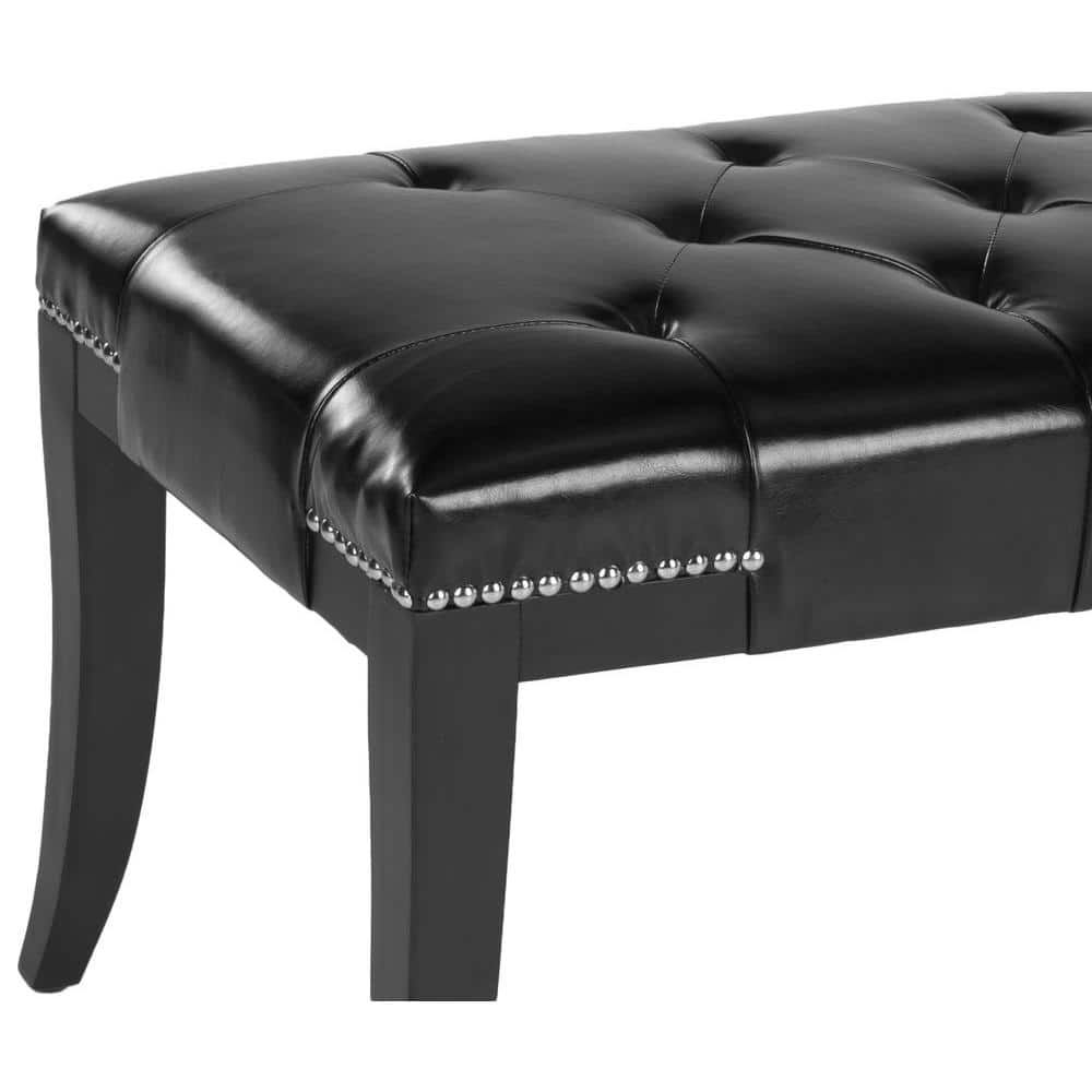 Transitional Black Tufted Bench with Silver Nailhead Trim