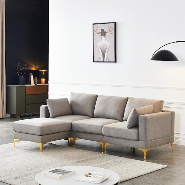 Harper & Bright Designs 88.5 in. W Square Arm 3-Seats Linen Sofa