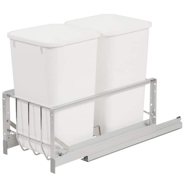 Rev-A-Shelf 18.94 in. H x 11.69 in. W x 22.25 in. D Double 27 Qt. Pull-Out Brushed Aluminum and White Waste Container