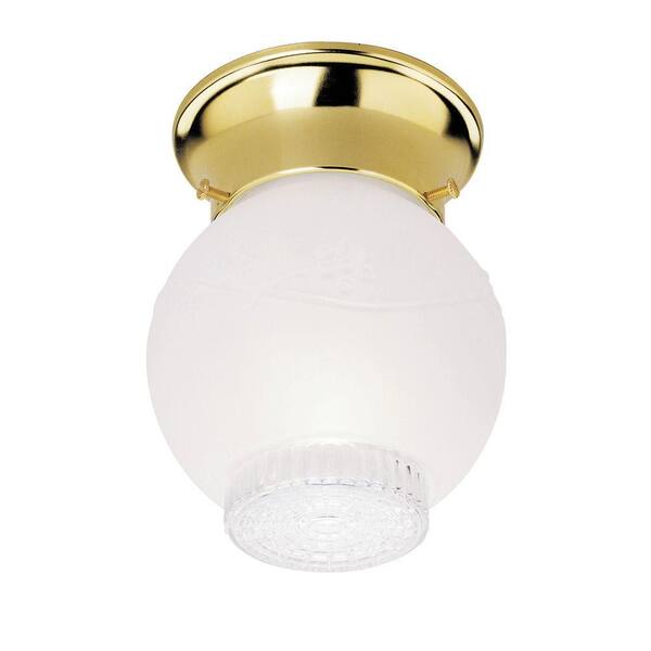 Westinghouse 1-Light Ceiling Fixture Polished Brass Interior Flush-Mount with Frosted and Clear Glass