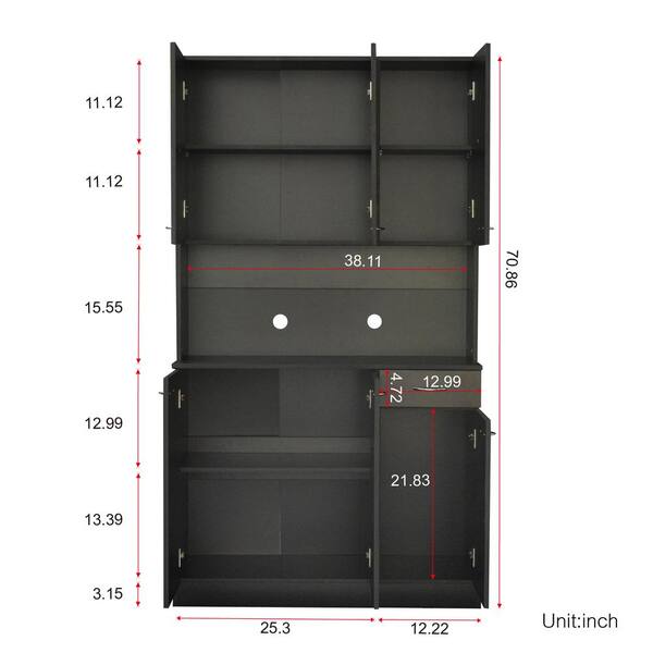 39 in. W x 15 in. D x 71 in. H in Black Wood Freestanding Floor Corner Kitchen Cabinet with 6-Doors, 1-Drawer
