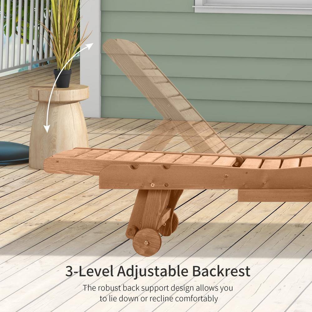 Natural Brown Wood Outdoor Chaise Lounge with Reclining Backrest