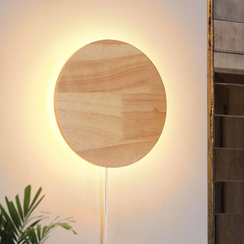Modern 11.8 in. 1-Light LED Wall Sconces with Round Wood Base, Farmhouse Reading Wall Lamp price history on PriceWatchPro