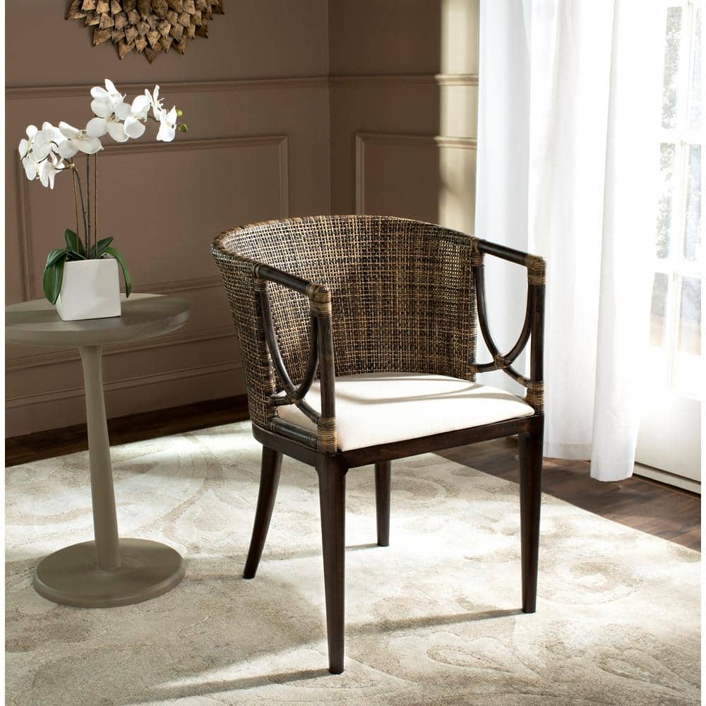 Transitional Buenos Aires Inspired Rattan Barrel Armchair, Brown/White