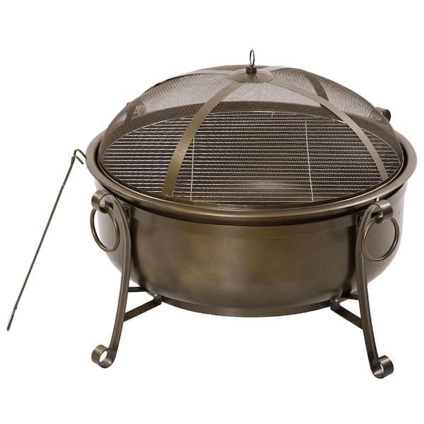 Outsunny 37 in. 2-in-1 Outdoor Pit with BBQ Grill, Patio Heater Burner, Firepit Bowl Spark Screen Cover 842-242 - The Home Depot