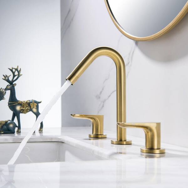 FLG 8 in. Widespread Double Handle Bathroom Faucet 3 Holes 304 Stainless Steel Sink Basin Faucets in Brushed Gold