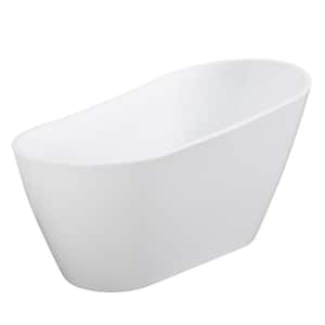 59 in. x 30 in. Acrylic Flatbottom Freestanding Non-Whirlpool Soaking Bathtub in White with Chrome Overflow