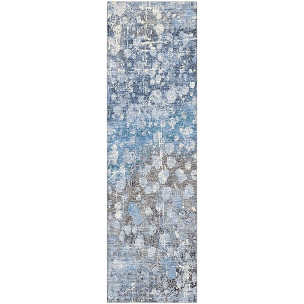 Mayfield Premium Machine Washable Abstract AMF2113 Blue 2 ft. x 7 ft. Runner Rug