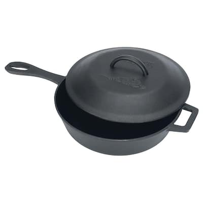 10.5 in. Cast Iron Skillet in Black with Lid