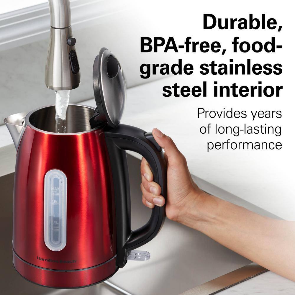 Red Stainless Steel Electric Kettle with LED Light Ring