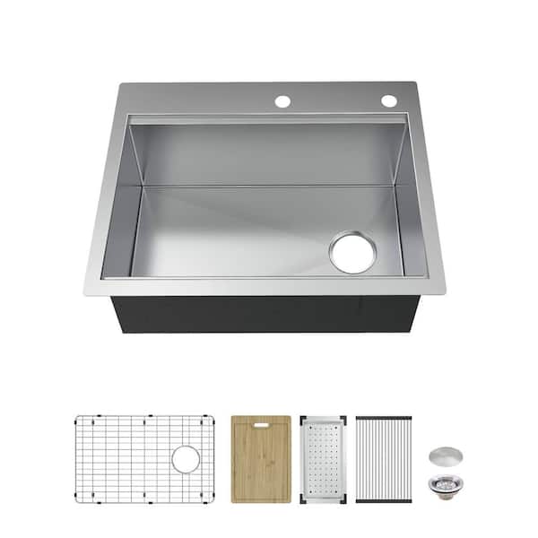 Glacier Bay Professional Zero Radius 30 in. Drop-In Single Bowl 16 Gauge Stainless Steel Workstation Kitchen Sink with Accessories