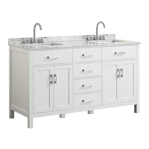 BEAUMONT DECOR Hampton 61 in. W x 22 in. D Bath Vanity in White