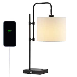 Edris 24.75 in. Industrial Designer Metal LED Task Lamp with USB Charging Port, Black