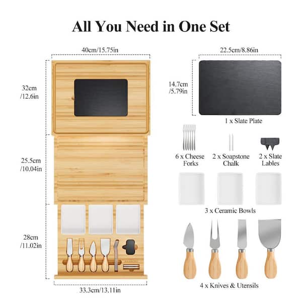 Numhew Extra Large 33.7 in. x 15.7 in. Bamboo Cheese Board and