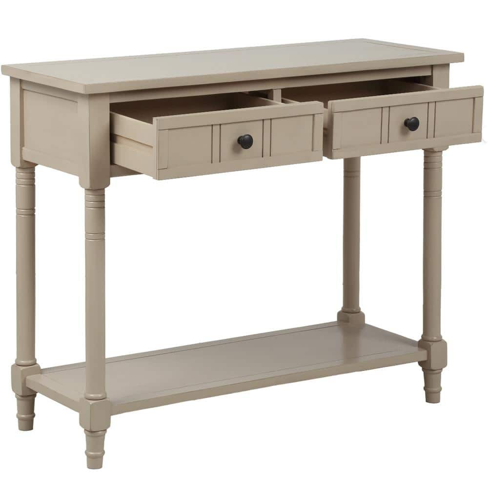 URTR 35 in Antique Gray Rectangle Wood Console Table with Two Drawers ...