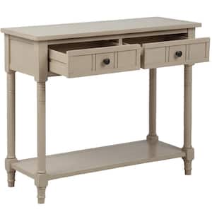 35 in Antique Gray Rectangle Wood Console Table with Two Drawers and Bottom Shelf, Sofa Table for Entryway, Living Room