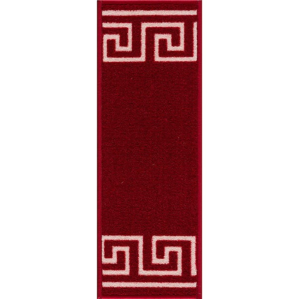 Greek Key Burgundy Red 8.5 in. x 26 in. Stair Tread Cover (Set of 13)