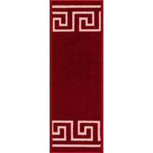 Greek Key Burgundy Red 8.5 in. x 26 in. Polyamide Stair Tread Cover