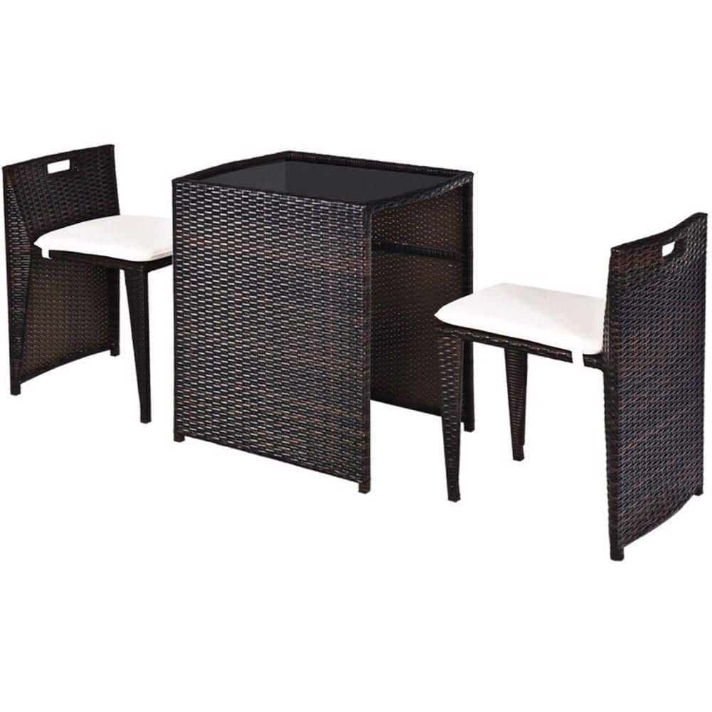 3-Piece Wicker Outdoor Bistro Set with White Cushion and No Assembly Needed price history on PriceWatchPro
