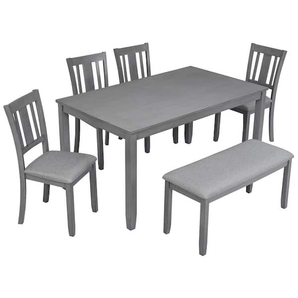 6-Piece Acacia Wood Outdoor Conversation Patio Furniture Set with Gray Cushions