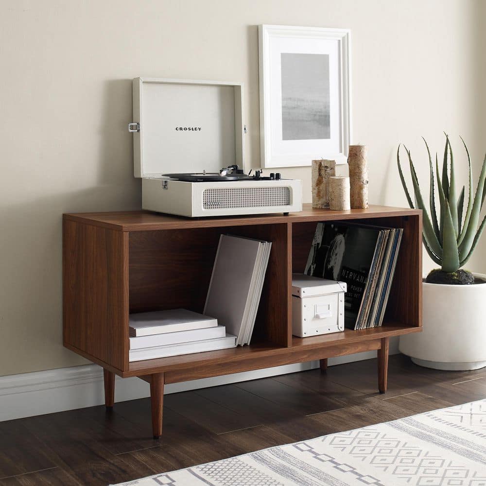 Liam Mid-Century Walnut Record Storage Console - 45in
