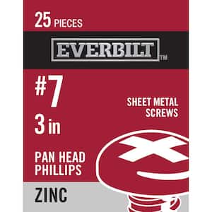 #7 x 3 in. Phillips Pan Head Zinc Plated Sheet Metal Screw (25-Pack)
