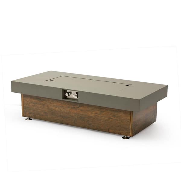 48 in. Propane Nature Iron Outdoor Fire Pit Table with Wood Grain Top, Stainless Steel Burner, Waterproof Cover