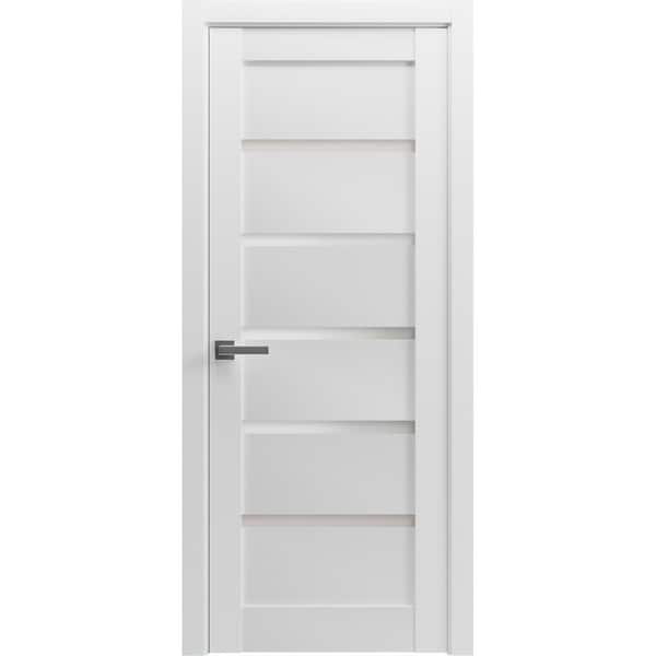4117 18 in. x 84 in. Right-Hand/Inswing Solid Frosted Glass White Single Prehung Interior Door with Hardware