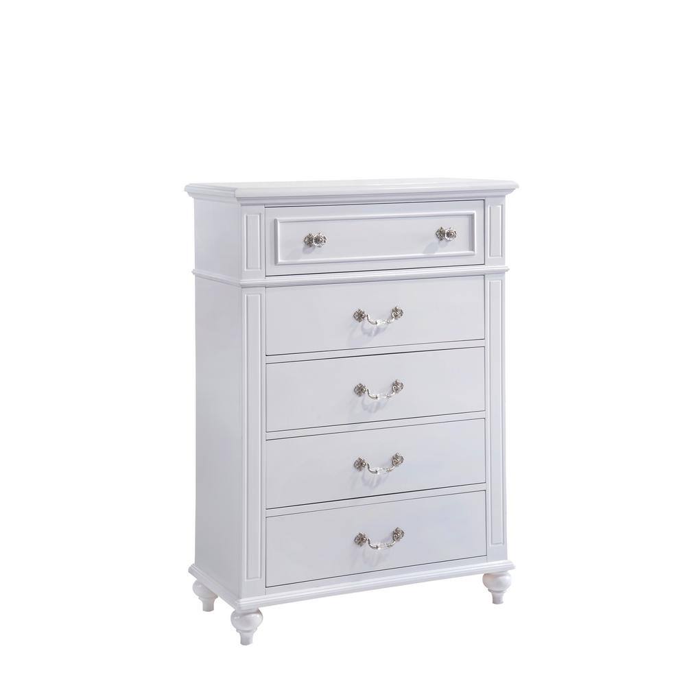 Annie White 5-Drawer Vertical Dresser with Crystal Handles
