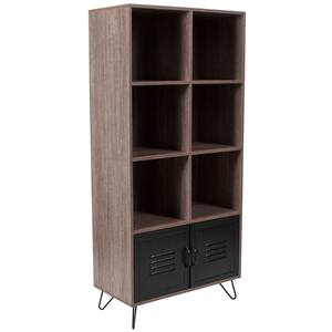 59.25 in. Brown/Black Metal 7-shelf Standard Bookcase with Doors
