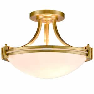 16.2 in. 3-Light Gold Modern Semi-Flush Mount with Frosted Glass Shade and No Bulbs Included 1-Pack