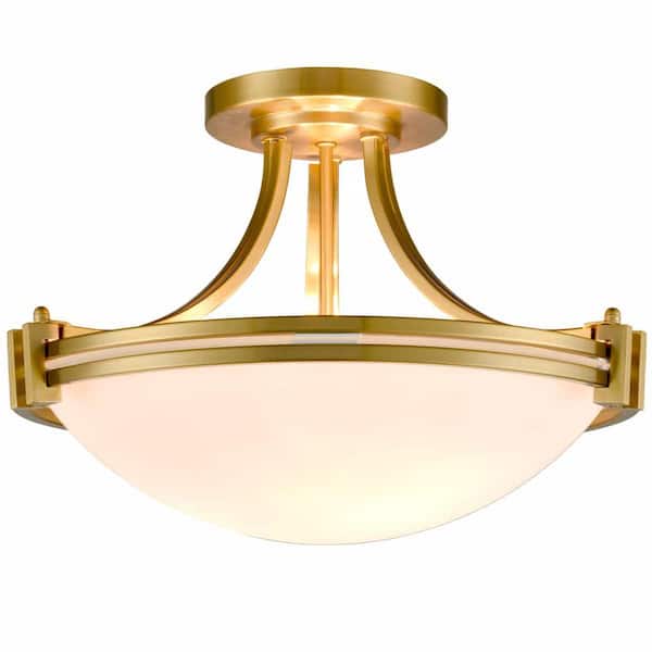 CLAXY 16.2 in. 3-Light Gold Modern Semi-Flush Mount with Frosted Glass Shade and No Bulbs Included 1-Pack