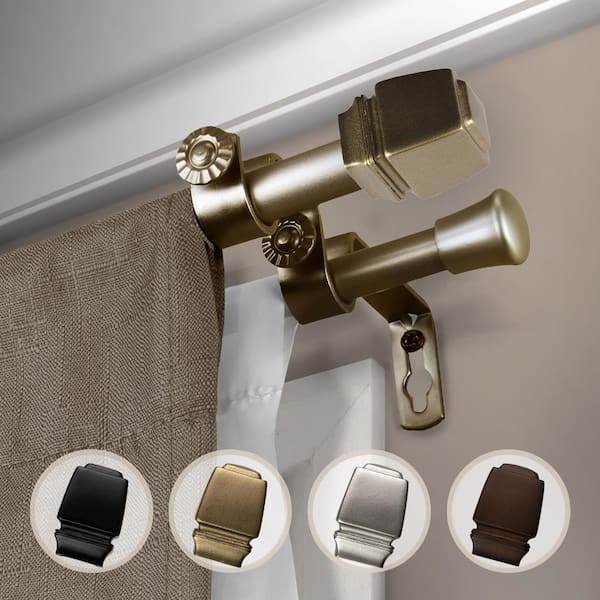 EMOH 48 in. - 84 in. Adjustable Double Curtain Rod 5/8 in. Dia in Antique Gold with Judson Finials