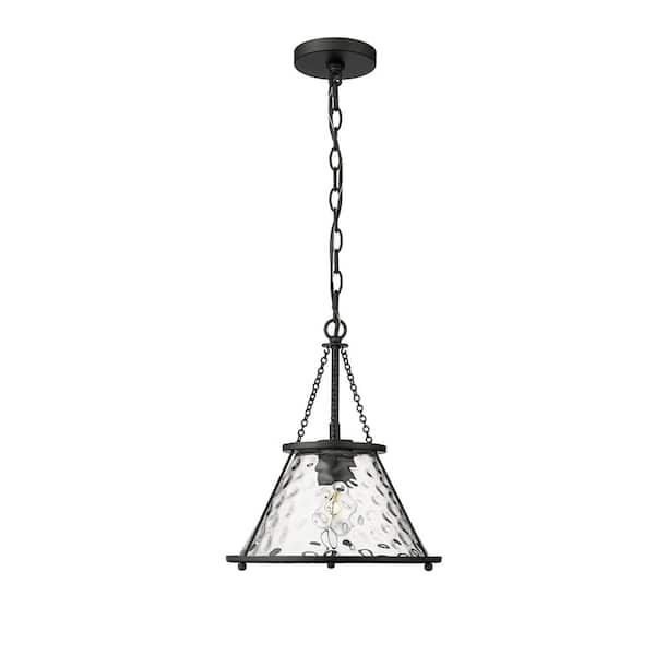 Millennium Lighting Javis 60-Watt 1-Light Matte Black Pendant-Light Clear Water Shade