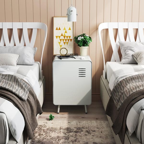 Wary White 15.75 in. Modern Industrial Metal Nightstand with Door and Interior Shelf