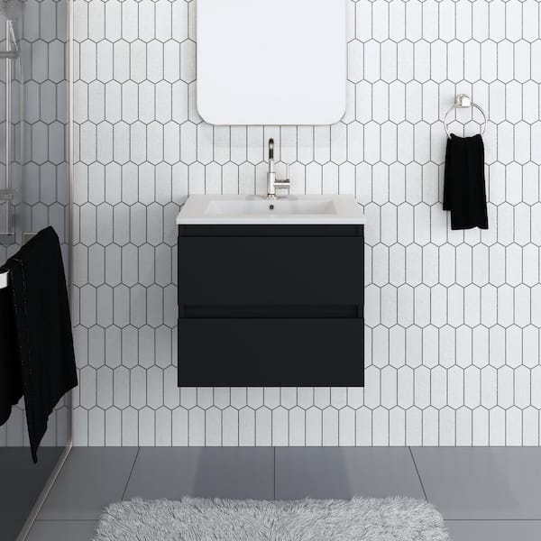 VOLPA USA AMERICAN CRAFTED VANITIES Salt 24 in. W x 18 in. D Bath Vanity in Black with Ceramic Vanity Top in White with White Basin