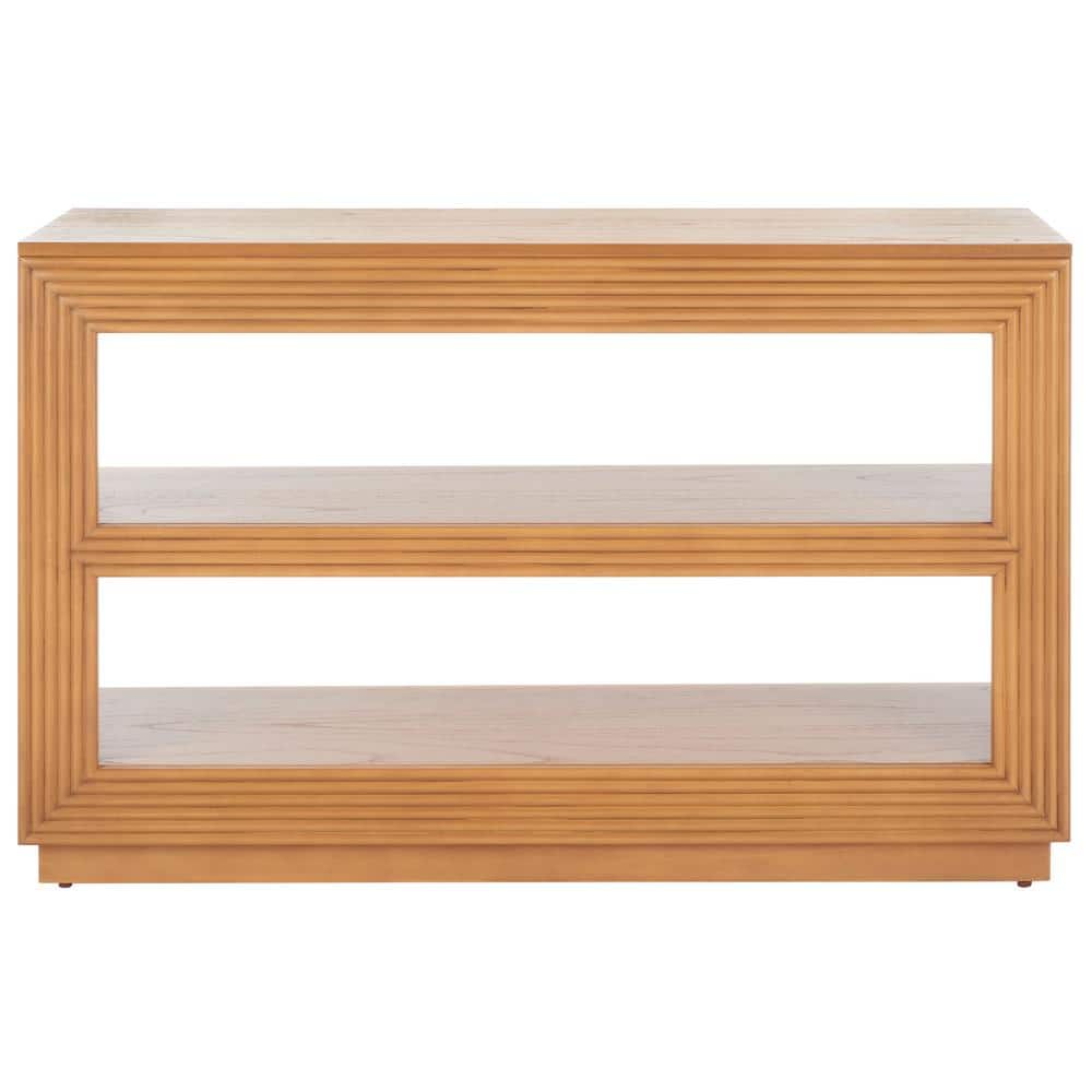 Natural Wood Ridged Hallway Table with Storage