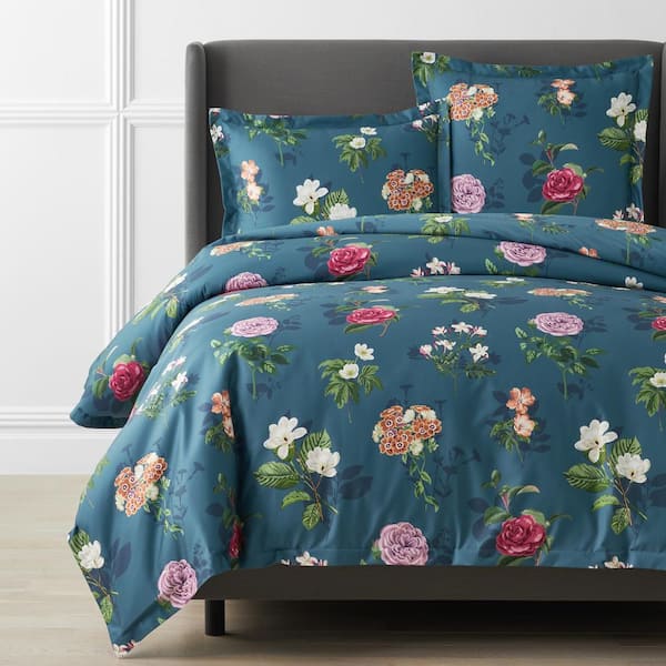 The Company Store Legends Hotel Cameilla Floral Wrinkle-Free Blue Multi Queen Sateen Duvet Cover
