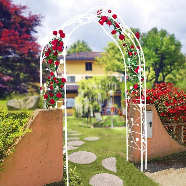 HOTEBIKE 98.4 in. x 59 in. White Metal Garden Arch Assemble Freely