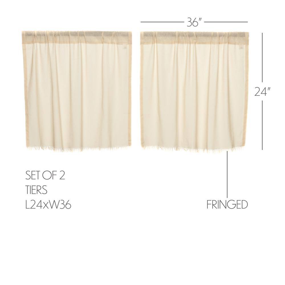 Natural Cream Cotton Sheer Rod Pocket Kitchen Tier Curtains
