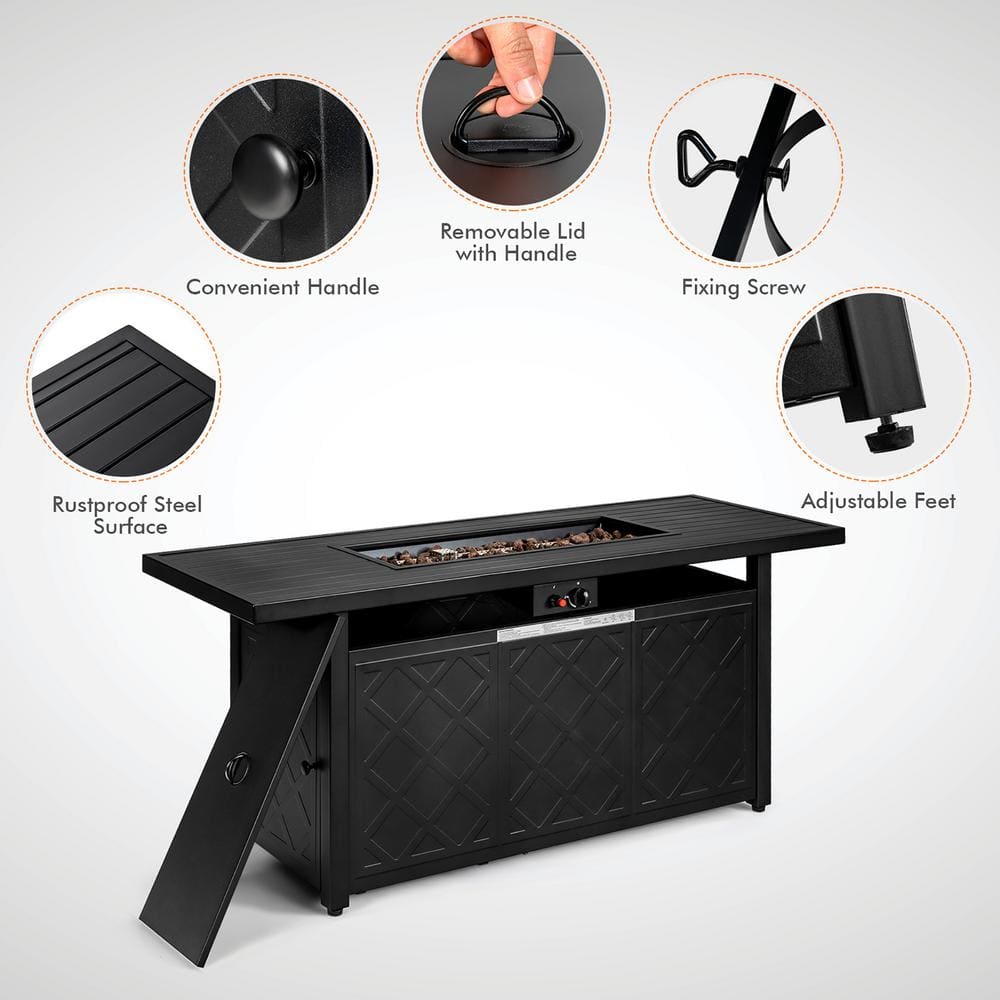 57'' Black Steel Rectangular Gas Fire Pit Table