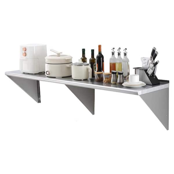 18 in. x 72 in. Stainless Steel Shelf, Wall Mounted Floating Shelving, 500 lbs. Load Capacity, Silver.